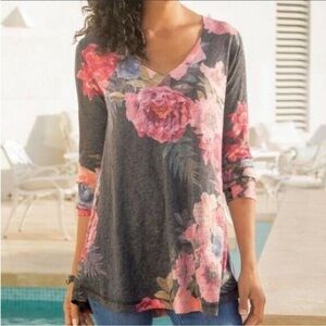 Soft Surroundings Midnight Blooms Floral Lightweight Sweater PS Cottagecore